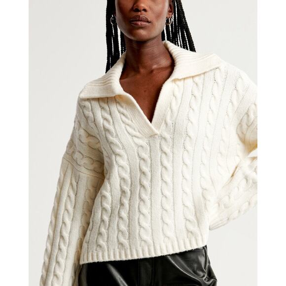 Abercrombie & Fitch Cable Notchneck Sweater Grey - S - Picture 4 of 6